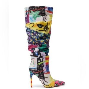 AZALEA WANG Graphics Multicolored Knee High Stiletto Boot